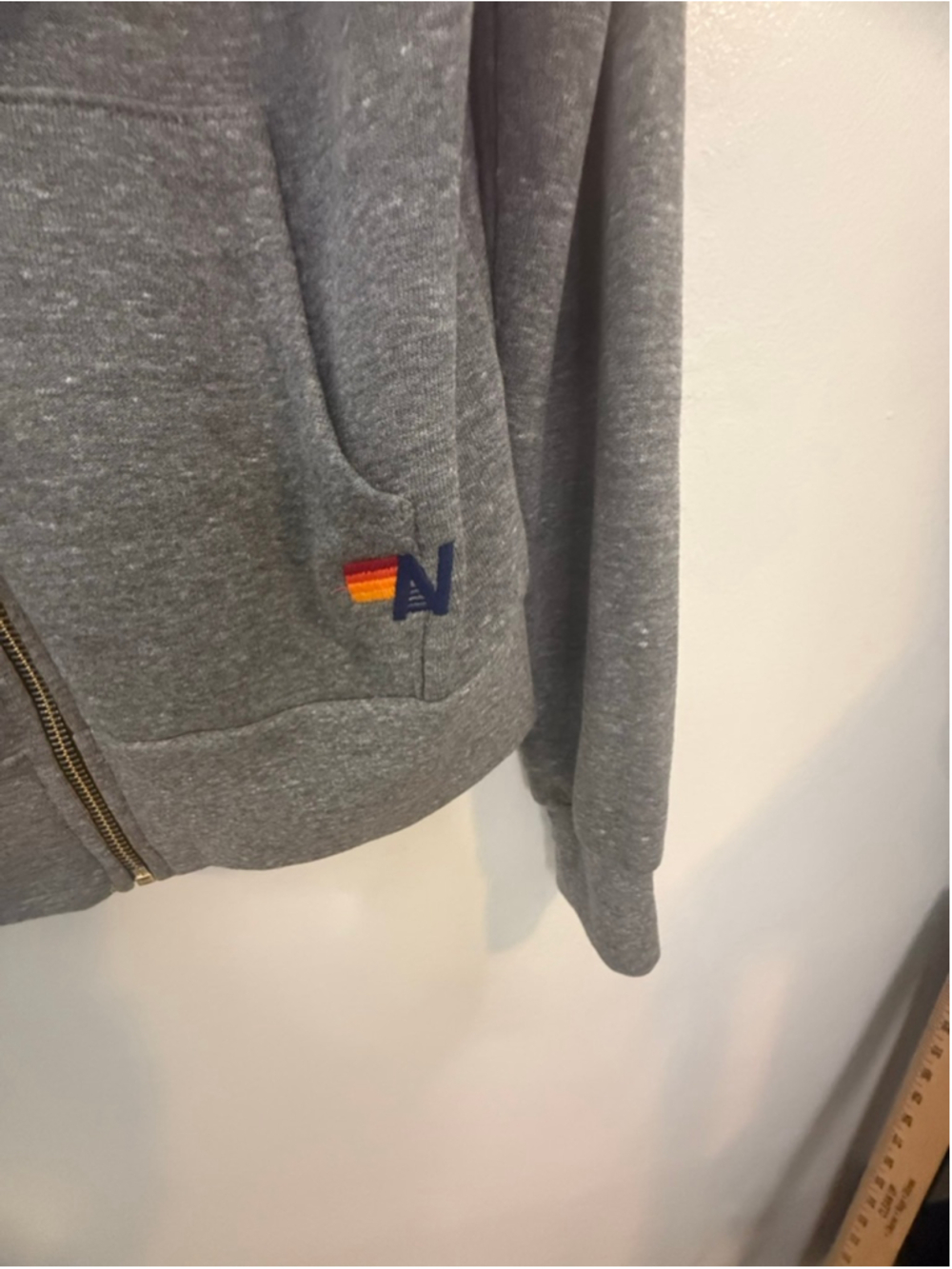 Aviator Nation Gray & Blue Striped Full-Zip Hoodie XS, soft, oversized, comfort - Picture 4 of 9